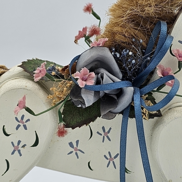 Vintage Shabby Chic Hand Carved White Mini Wooden Rocking Horse - Picture 3 of 8